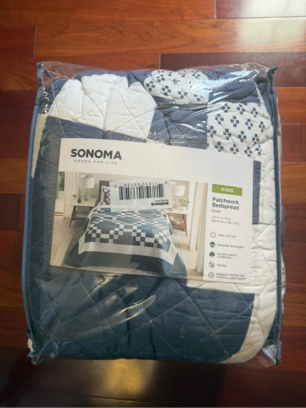 SONOMA Navy and White Patchwork King Bedspread